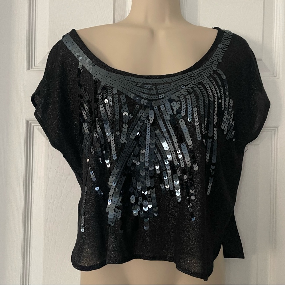 Black Sequins Crop Top